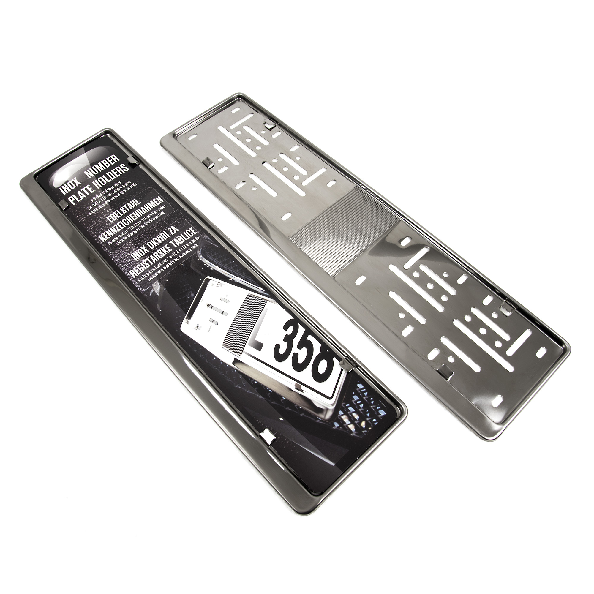 2x Premium Dark Mirror 100 Stainless Steel License Plate Frame High